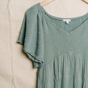 Baltic Born Sage Green Smocked Midi Dress